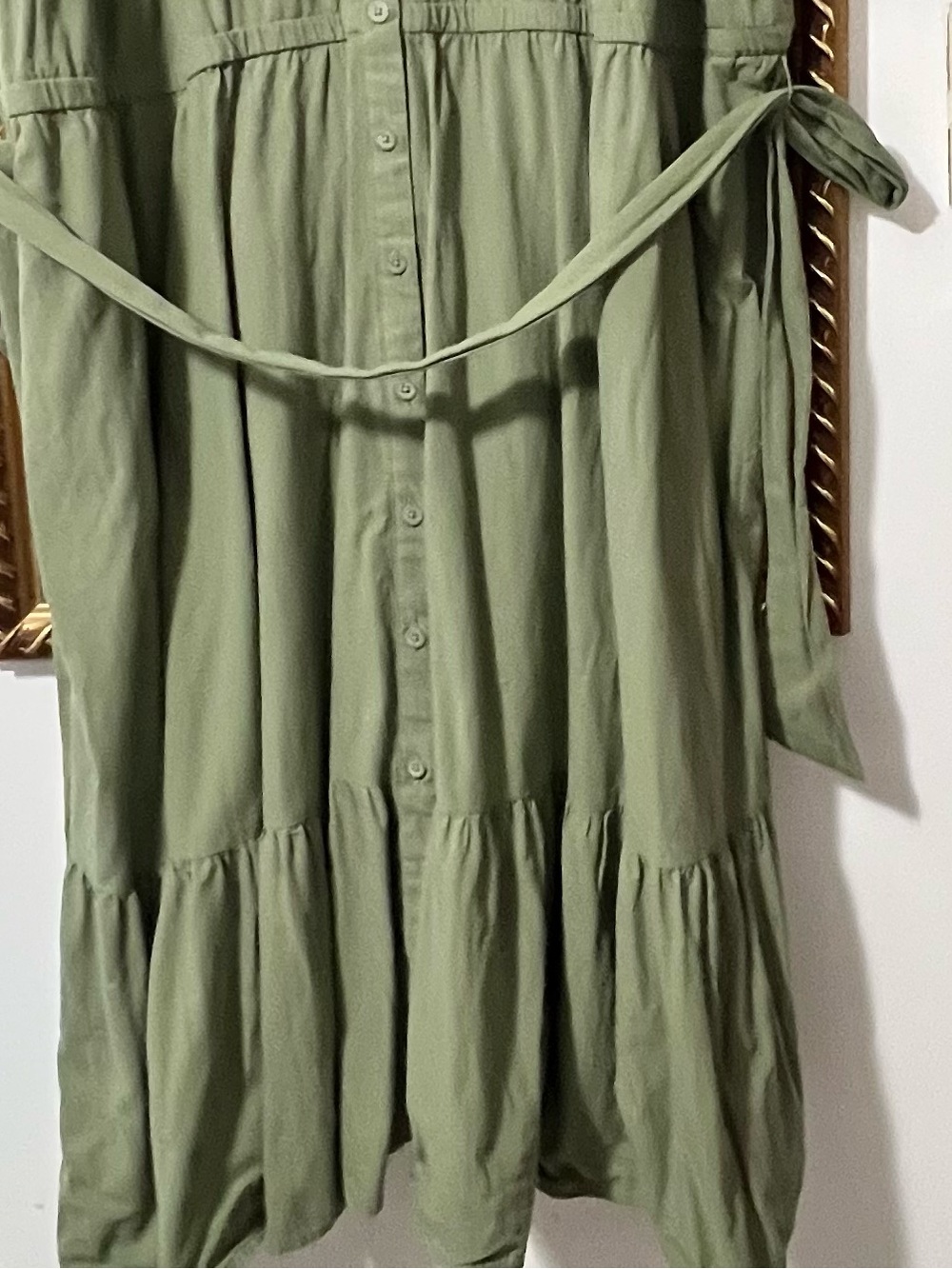 NWOT Ava & Viv Sage Green Button-Front Tie-Waist Midi Dress 100% Cotton - Picture 4 of 7